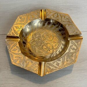 Large Brass Ashtray Etched Pattern Made in India